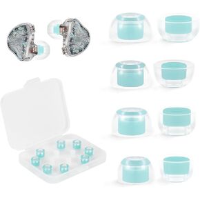 OKCSC 8 Pieces Liquid Silicone Replacement Eartips, Soft Liquid Silicone Eartips Set, Replacement Accessories Silicon Ear Buds Tips with Storage Box, for Earbuds(4 Pairs XS,S,M,L/Green/No Earphone)