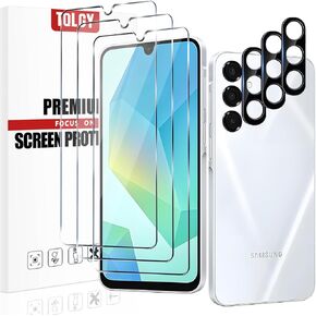 TQLGY 3 Pack Screen Protector for Samsung Galaxy A16 5G with 3 Pack Camera Lens Protector, Ultra HD Tempered Glass, 9H Hardness, Anti-Scratch, Bubble Free, Easy Installation, Case Friendly
