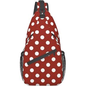 Cute Red White Polka Dot Sling Backpack,Travel Hiking Daypack Crossbody Shoulder Bag for Women Men