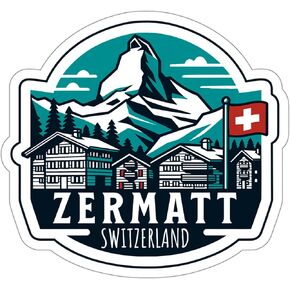 Zermatt Switzerland Travel Sticker, Outdoors Decal Vinyl Small Waterproof for Bottle Mug Passport Scrapbook Laptop Tumbler Skateboard Phone, Size - 4″×4″ - ID44990