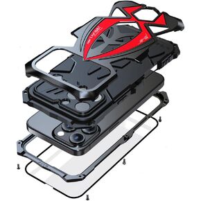 Compatibility with iPhone 16 Pro Max Case Heavy Duty Protection Rugged Screw Full Body Military Grade Metal Bumper Rubber with Hard Durable Phone Cases Cover Men Armor 2024 Black