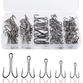 Fishing Double Hooks with Tackle Box,145pcs Classic Double Frog Hooks Open Shank 3X Strong Fly Tying Hook High Carbon Steel Barbed Hook for Saltwater Freshwater 1/0 2# 4# 6# 8#