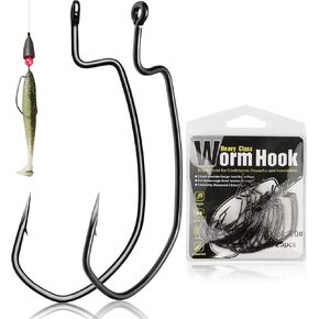 Dovesun EWG Offset Worm Hooks 4/0 Texas Rig Hooks Bass Hooks 50PCS Fishing Hooks for Freshwater Saltwater