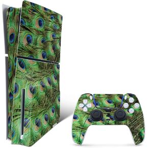 MightySkins Skin Compatible with Playstation 5 Slim Disk Edition Bundle - Peacock Pattern | Protective, Durable, and Unique Vinyl Decal wrap Cover | Easy to Apply | Made in The USA