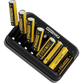 Henreepow Rechargeable Lithium AA Batteries, 8-Pack with Charging Storage Box, 3600mWh 1.5V Constant Output, Long Lasting Rechargeable Li-ion Batteries with Cycle Times up to 1600x
