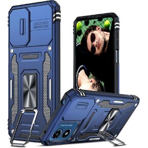LeYi for Motorola G Play-2024 Case: Moto G Play Case with Magnetic Metal Ring Kickstand & Slide Camera Cover, Heavy Duty Military-Grade Shockproof for Moto G Play 2024 Case, Navy Blue