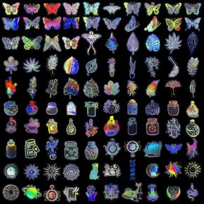 200 PCS Holographic Stickers, AFUNTA Iridescent Butterfly Stickers Waterproof Plant Flower Stickers Resin Glitter Stickers for Water Bottles Laptop Scrapbook Journal