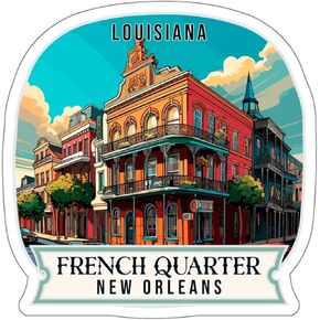French Quarter, New Orleans Louisiana Sticker Travel Weatherproof Decal Vinyl Small Waterproof for Water Bottle Mug Passport Notebook Laptop Computer Phone Car Stickers Size 4″×4″