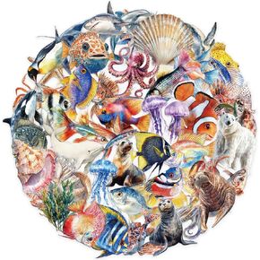 50Pcs Cute Marine Life Stickers for Water Bottles, Waterproof PET Transparent Stickers for Journal Scrapbook Kindle Laptop Planner, Kawaii Sea Animal Stickers for Kids and Adults