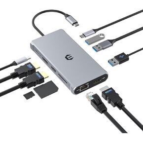 USB C Laptop Docking Station Dual Monitor, 12 in 1 USB C Hub Adapter Triple Display with 2 HDMI 4K, DisplayPort, Ethernet, 100W PD, 4 USB Ports, TF/SD for Dell/HP/Lenovo/MacBook Pro Laptop
