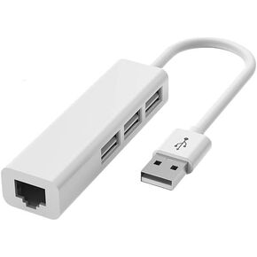 USB A to 3 x USB A and RJ45 Ethernet LAN Adapter 3-Port USB Hub Cable Mac USB-A Network for Laptop, PC, MacBook