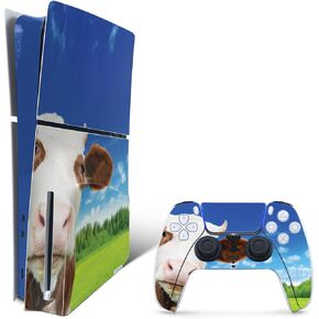 MightySkins Skin Compatible with Playstation 5 Slim Disk Edition Bundle - Cow Face | Protective, Durable, and Unique Vinyl Decal wrap Cover | Easy to Apply | Made in The USA