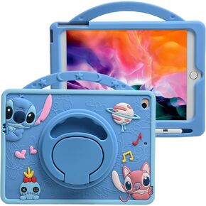 Cartoon Case for Samsung Galaxy Tab S6 Lite 10.4"，MONEHOYSY Cute Soft Silicone Kickstand [Drop Proof,Shock Proof,Anti Slip] Back Stand Cover Case for Kids Children Teens Girls Boys (Stitch)