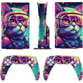 Sticker Skin for Model 5 Slim Disc Cat Glasses Space Art Skin Accessories Cover Skins Anime Vinyl Cover Sticker Full Set for Model5 Slim Disk Edition