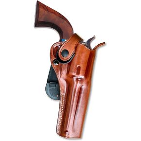 Leather Paddle OWB Revolver Holster with Retention Strap Fits Uberti Cattleman 1873, 45 Colt 4-3/4'' Barrel, R/H Draw, Brown Color #1841#