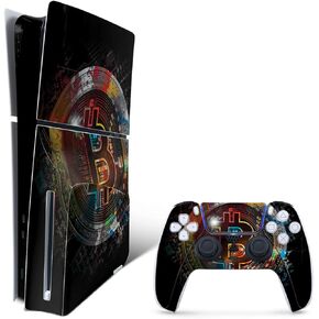 MightySkins Skin Compatible with Playstation 5 Slim Disk Edition Bundle - Crypto | Protective, Durable, and Unique Vinyl Decal wrap Cover | Easy to Apply | Made in The USA