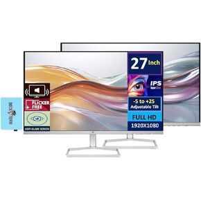 HP Series 5 527sa Monitor with Speakers (Replaces M27fwa) 27" 100Hz IPS FHD 99% sRGB 300 Nits Display, Adjustable Tilt, Flicker-Free, Anti-Glare, White/Silver w/DKZ USB Port Expander (2 Pack)