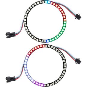 45 Bits WS2812 RGB LED Ring with SM2.54-3P Wire, DC5V WS2812B 5050 Full Color LED with Build-in Driver Light Individual Addressable for Arduino Raspberry Pi ESP8266 Nodemcu (Pack of 2pcs)
