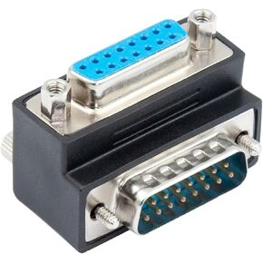 Duttek DB15 90 Degree Adapter Male to Female D-Sub 15Pin Solder Type Connector Adapter for Mainframe Computers with Screw Mount 1 Pack (Down Angled)
