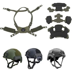 Bewinner Helmet Dial Suspension System Chin Strap - 3rd Generation Adjustable Helmet Liner System Steap Kit with Internal Sponge Pad for MICH Wendy Helmet ACH (Army Green Sponge)