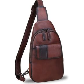 Genuine Leather Sling Bag Hiking Sling Backpacks Fanny Pack Vintage Handmade Crossbody Chest Daypack Shoulder Bag (Coffee)