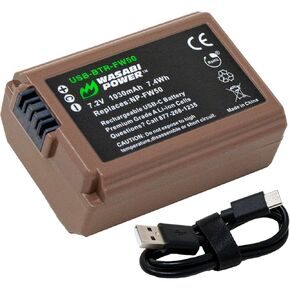 Wasabi Power USB Battery (Ginger Series) for NP-FW50 (Compatible with ZV-E10, Alpha a7, a7 II, a7R, a7R II, a7S, a7S II, a5000, a5100, a6000, a6300, a6500, NEX-5T, Cyber-Shot DSC-RX10 III & More)