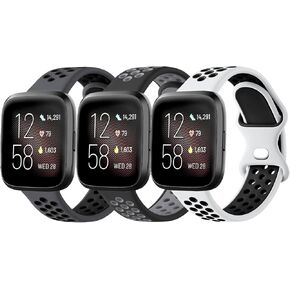 Vanjua Breathable Band Compatible with Fitbit Versa 2 Bands Women Men, 3 PACK Soft Silicone Replacement Wristbands Sport Strap for Fitbit Versa 2 / Fitbit Versa/Versa Lite/Versa SE Smart Watch