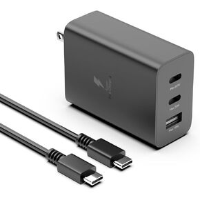 65W 3-Port Fast Charger GaN Adapter Compatible with Samsung Galaxy S24, S24+, S24 Ultra/ S23, S23+, S23 Ultra/ S22, S22+, S22 Ultra/Note 10, Note 10 5G, Note 10+, Note 20 with USB-C to USB-C Cable
