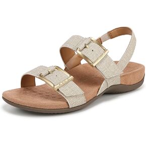 VIONIC Women's Reese Slingbacks Heeled Sandal, Silver Met Synthetic Fabric, 7
