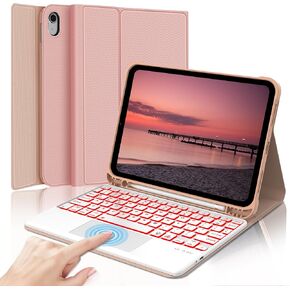 JADEMALL for iPad 9th Generation Case with Keyboard 10.2", Multi-Touch Trackpad, 7 Color Backlit Detachable Keyboard with Pencil Holder for iPad 8th/ 7th Gen/iPad Pro 10.5"/ iPad Air 3rd Gen, Pink