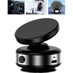 Electric Vacuum Suction Cup Magnetic Phone Mount, 360 Rotatable Magnetic Cell Phone Holder, Adjustable Hands-Free Portable for Magsafe iPhone Car Gym Mirror Smooth Surface(Black) in Saudi Arabia