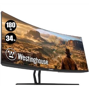 Westinghouse 34 Inch Curved Ultrawide Gaming Monitor, 180Hz, AMD FreeSync Support, Low Motion Blur, 1500R Curve, 3440 x 1440, for PC Games with Built in Speakers, 2X DisplayPort, 2X HDMI