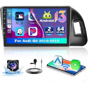 Hikity Android 13 Car Stereo for Audi Q5 2010-2018 with Wireless Apple Carplay Android Auto, 9 Inch Touch Screen Car Radio with GPS Navi BT WiFi FM RDS Radio SWC AHD Backup Camera -2+64GB