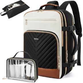 Telena Travel Backpack for Women, 15.6 inch Laptop TSA Carry On Personal Item Size Flight Approved Travel Bag Daypack with Multi-Pockets for Work, Travel, Business, Beige-Brown