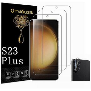Galaxy S23 Plus Screen Protector, 3 Pack S23 Plus Tempered Glass Screen Protector, 1 Pack Camera Lens Protector, 9H Hardness Tempered Glass Screen Protector for Samsung Galaxy S23 Plus【3+1 Pack 】