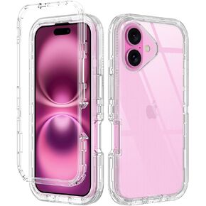 for iPhone 16 Case Clear [Non Yellowing] Shockproof Dust/Drop Proof 3-Layer Protection [Without Screen Protector] Rugged Heavy Duty Cover for Apple iPhone 16 6.1",Clear