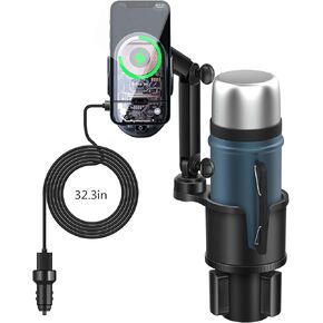 Car Wireless-Charging Cup-Holder Phone Mount - Fast Charger with Adapter, Universal 3 in1 Cup Holder Expander Phone Holder with Adjustable Base Fit All Smartphones
