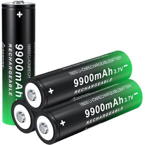 18650 Rechargeable Battery 9900mAh Button Top 4 Pack 3.7Volt Li-ion Batteries for LED Flashlights Headlamps