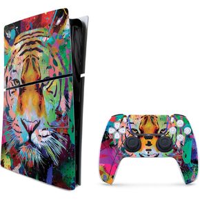 MightySkins Skin Compatible with Playstation 5 Slim Digital Edition Bundle - Neon Tiger | Protective, Durable, and Unique Vinyl Decal wrap Cover | Easy to Apply | Made in The USA