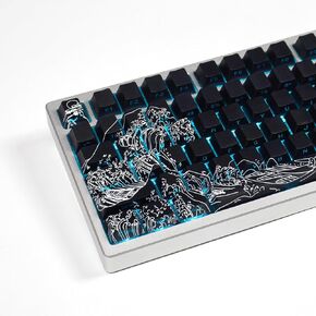 Sumgsn Shine Through Keycaps-PBT Black Side Printed Keycap, 128 Keys Cherry Profile Double Shot Keycap, Wave of Kanagawa Custom Keycap Set for Mechanical Keyboard 60% 75% 100% (Black)