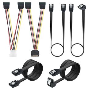 6 Pcs SATA Power Spliter Cable and SATA III Data Cable Kit, Includes SATA Power Splitter Adapter, SATA Molex Splitter Adapter, Straight SATA III Cables and 90 Degree SATA III Cables