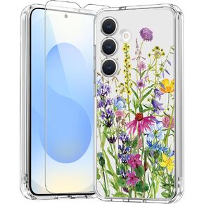 bicol for Samsung Galaxy S25 Plus Case with Screen Protector,Enhanced Camera Protection,Clear Cover with Trendy Designs for Girls Women,Slim Fit Protective Phone Case,Blooming Flowers