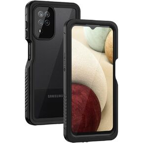 Lanhiem for Samsung Galaxy A12 Case, IP68 Waterproof Dustproof with Built-in Screen Protector, Heavy Duty Full Body Protective Phone Case for Galaxy A12, Black/Clear