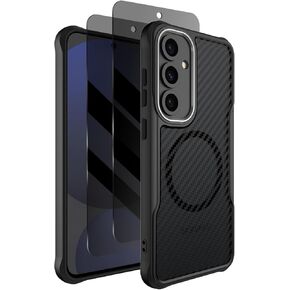 Dahkoiz for Galaxy S24-FE Case with Privacy Screen Protector X2, Compatible with MagSafe, Camera Protection, 15ft Drop Protection, Slim & Light Magnetic Case for Samsung Galaxy S24 FE, Black