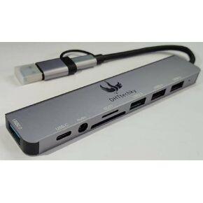 USB C Hub ، محول كابلات الشحن الكهربائي ، Dhttechky 8ports Ultra Slim مع النوع C PD ، USB3.0 ، قارئ بطاقة SD/TF ، حبال أذن صوتية 3.5 مم ، محطة الإرساء ، متوافقة مع MACB0OK PRO/AIR