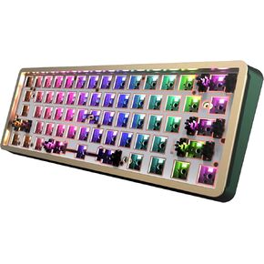 DRAOZA GK61 Custom DIY Gaming Mechanical Keyboard Kit, Aluminum Metal CNC Shell, RGB Hot Swap 3pin/5pin Switch, Programmable Triple Mode Bluetooth 5.0/USB-C Wired/2.4GHz Wireless(Green)