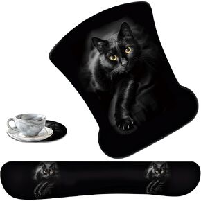 Keyboard Wrist Support + Wrist Mousepad + Coaster Combination, Non-Slip PU Base, with Gel Memory Mousepad, Suitable for Gaming, Office Pain Relief Mousepad Set - Flowering Plant Moon in Saudi Arabia