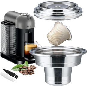 Reusable Coffee Pods Adapter Stainless Steel Converter Holder Compatible with Nespresso Vertuo ENV135 GCA1 Machine Brewing Espresso Original line Coffee Flavor, Sliver
