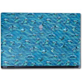 Carbon Fiber Laptop Skin Compatible with Alienware M16 R2 (2024) - Dolphin Gang - Premium 3M Vinyl Protective Wrap Decal Cover - Easy to Apply | Crafted in The USA by MightySkins