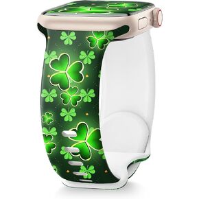 St. Patrick's Day Band Fits Apple Watch Bands for Women Men 42mm(Series 10) 41mm 40mm 38mm, Soft Silicone iWatch Bands, Clover Cute Band for Apple Watch Band Series 10 9 8 7 6 5 4 3 2 1 SE